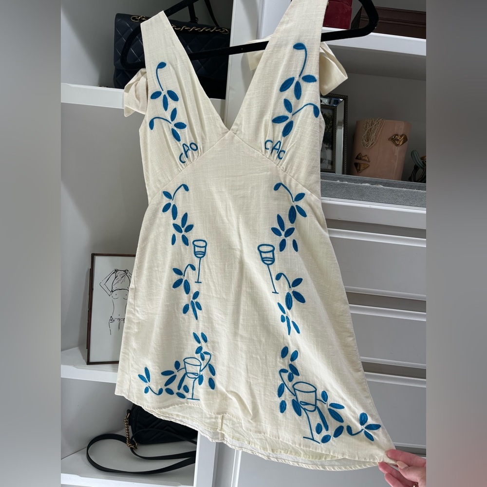 Billy J Cream & Blue Ciao Mini Dress